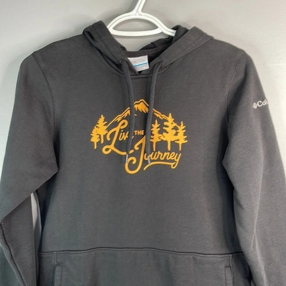 COLUMBIA Graphic Hoodie Black Mustard Yellow Live The Journey Sweatshirt Size XS - Picture 4 of 12